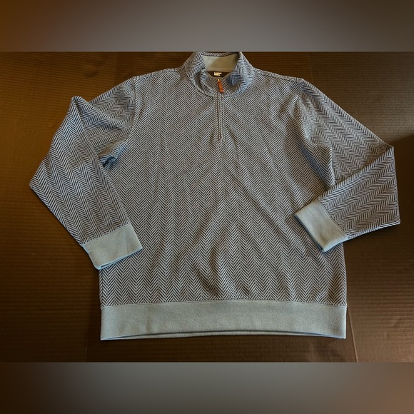 Lands' End Men's Bedford Rib Quarter Zip Pullover Sweater Blue Herringbone L - Picture 4 of 13